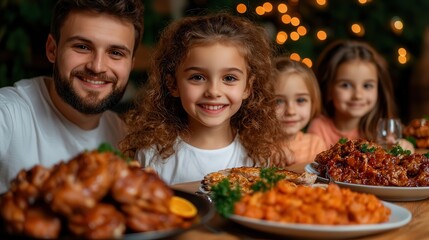 Fototapeta premium Joyful Family Gathering Around a Table Filled with Delicious Food and Laughter Creating a Warm and Inviting Atmosphere of Togetherness and Love