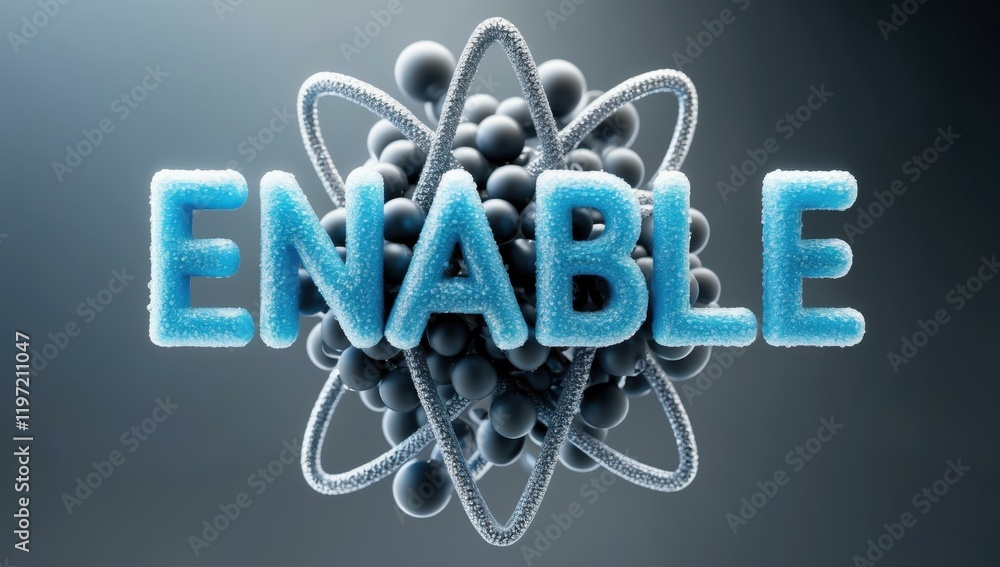 Aufkleber enable text title in center and atom model cluster join blend merge in icy blue silver charcoal colo