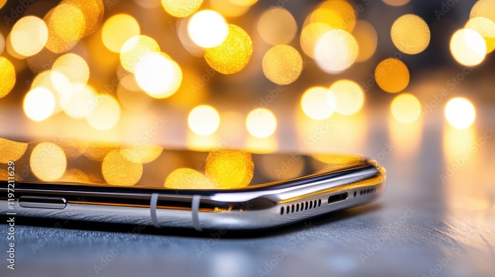Poster close-up of smartphone with bokeh lights in background