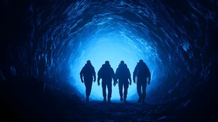 A Group of Adventurers Exploring a Mystical Glowing Cave