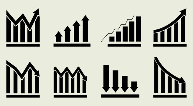 Business growing graph icon set profit increase decrease arrow up down market investment business finance vector black buttons
