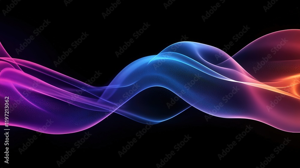 Poster abstract iridescent waves of liquid light in vivid colors flowing through a dark background, creatin
