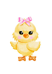 Yellowing chick girl illustration in watercolor 