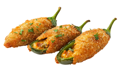 Fried jalapeno Poppers Isolated on White and Transparent Background