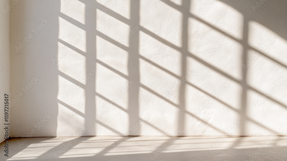 Poster sunlit wall with geometric shadow patterns from window bars