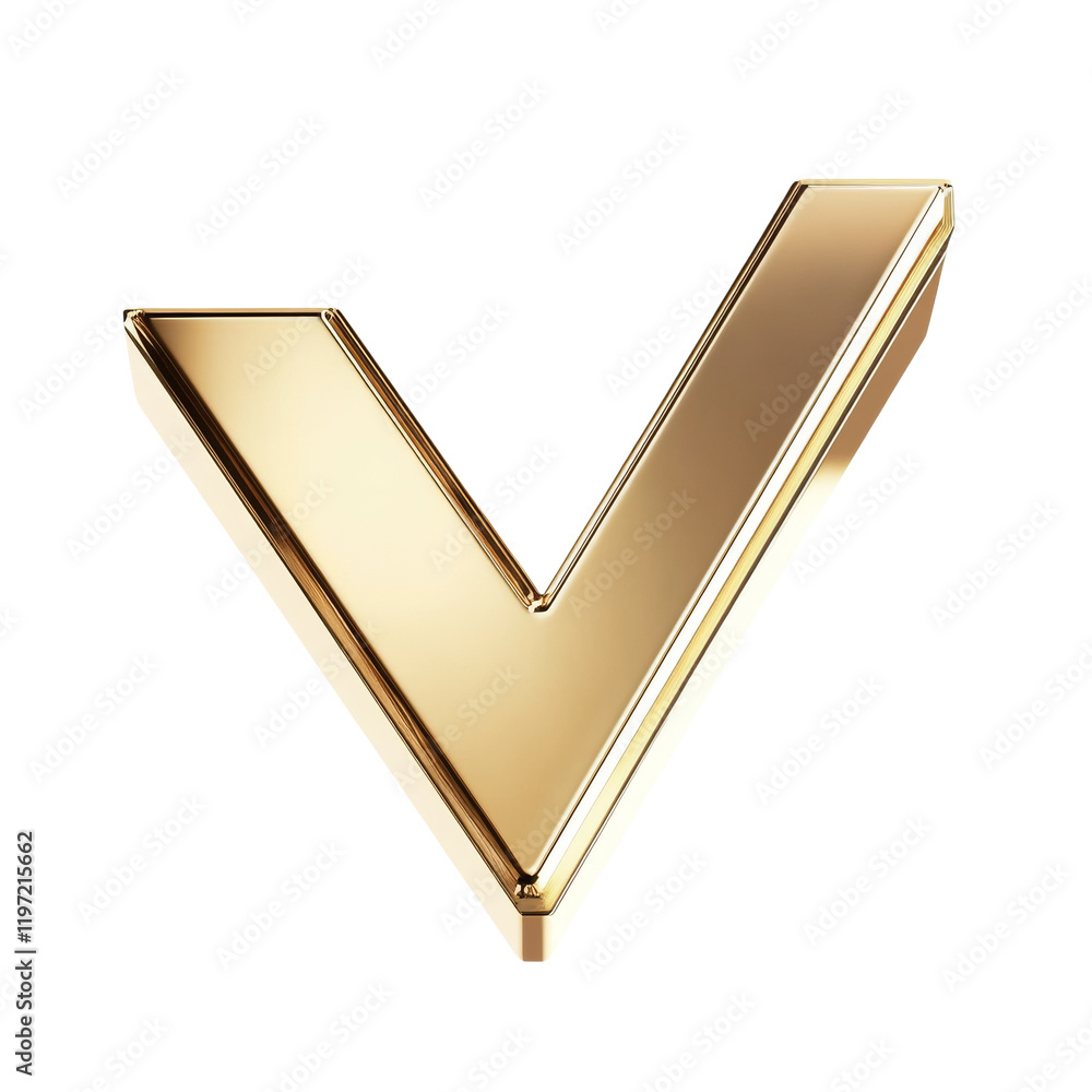 Aufkleber a three dimensional golden v shaped symbol with a glossy texture against a black background.