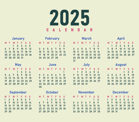 
Illustration depicting a calendar for 2025 on a light green background