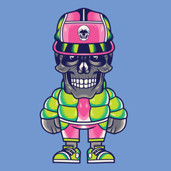 Mascot character design cartoon skull with hat