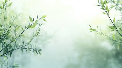 Delicate willow branches in fresh green, soft morning light, serene and minimalist Qingming Festival scene.