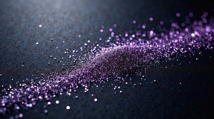 A shimmering trail of iridescent purple glitter scattered across a dark surface, creating a mesmerizing and glamorous scene for elegant designs