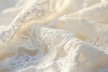 Obraz premium Close-up of lace fabric with intricate patterns, creating soft and romantic textures.