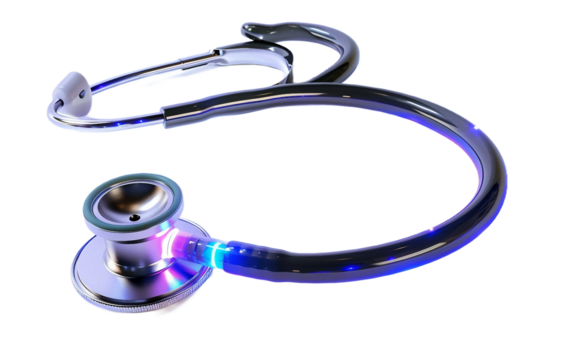 Glowing Stethoscope on transparent background PNG.