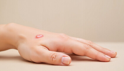 Fototapeta premium Blister on hand with soft lighting and beige background