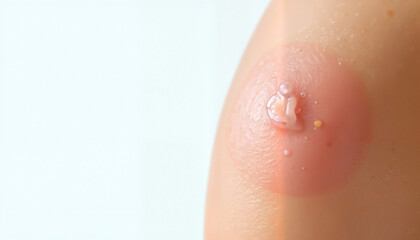 Fototapeta premium Large blister on shoulder with inflamed red appearance