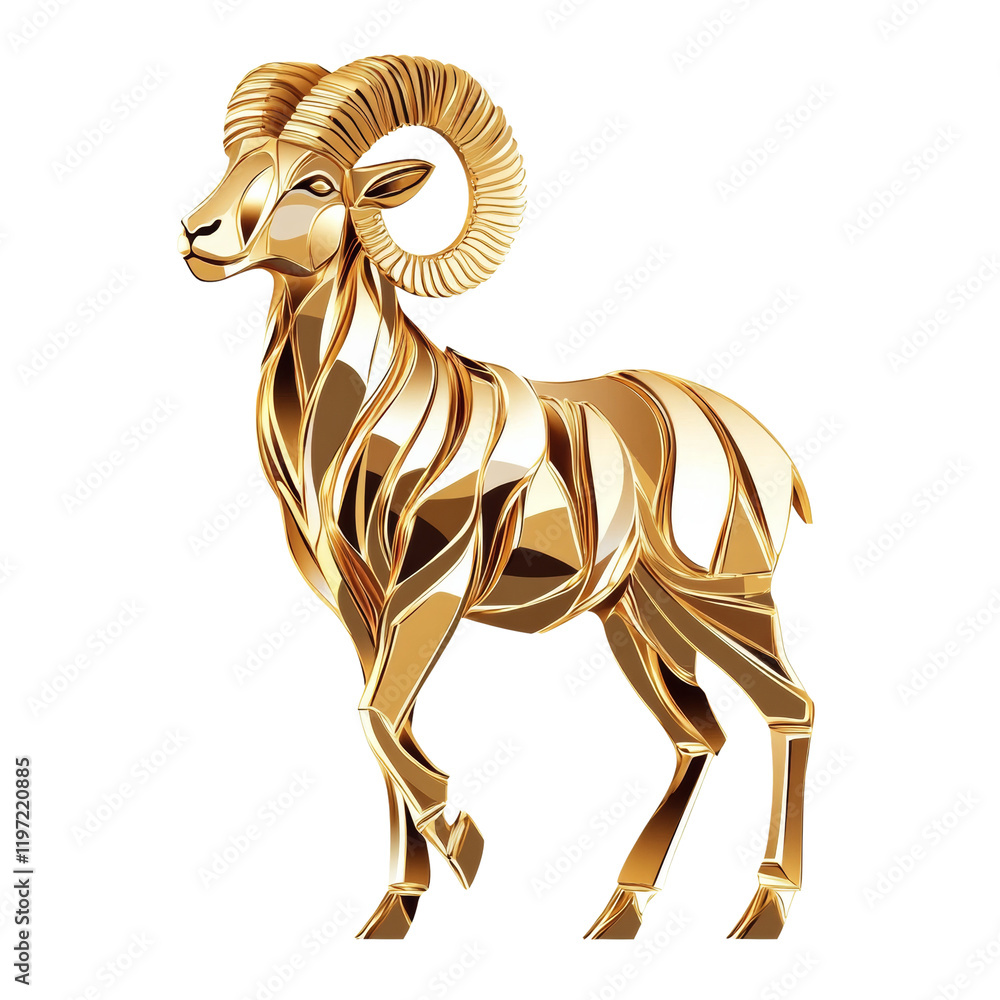 Poster a stylized golden ram statue stands against a black background showcasing an abstract and artistic d