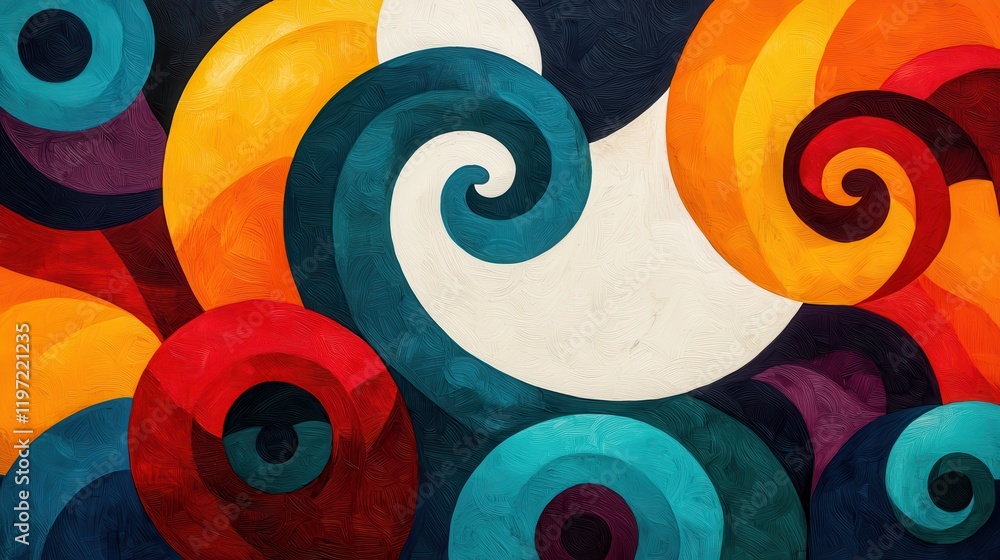 Poster a vibrant abstract artwork featuring swirling patterns in bold colors, creating a dynamic and energe