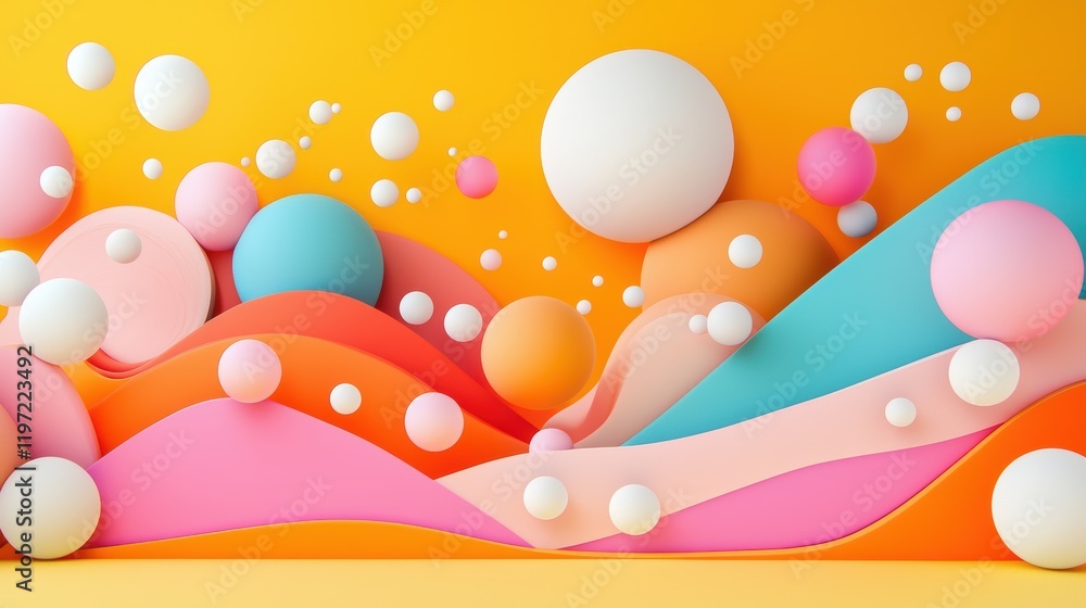 Poster whimsical composition of oil bubbles in various sizes and colors, creating a playful and abstract vi
