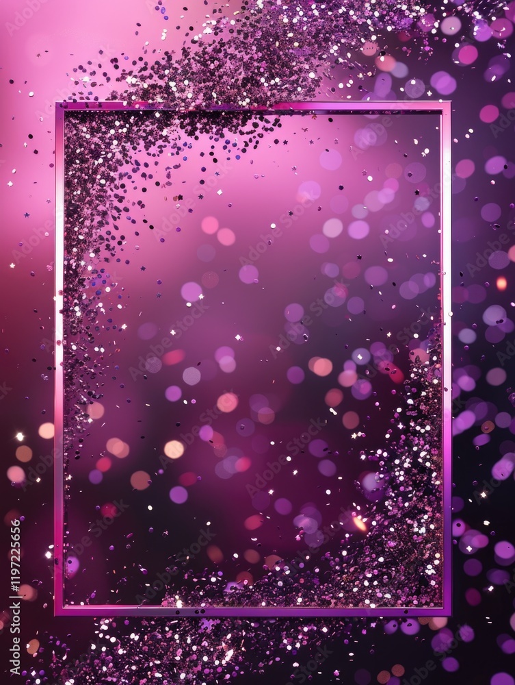Poster purple glittery bokeh effect with sparkling lights. abstract background for digital art, web design 