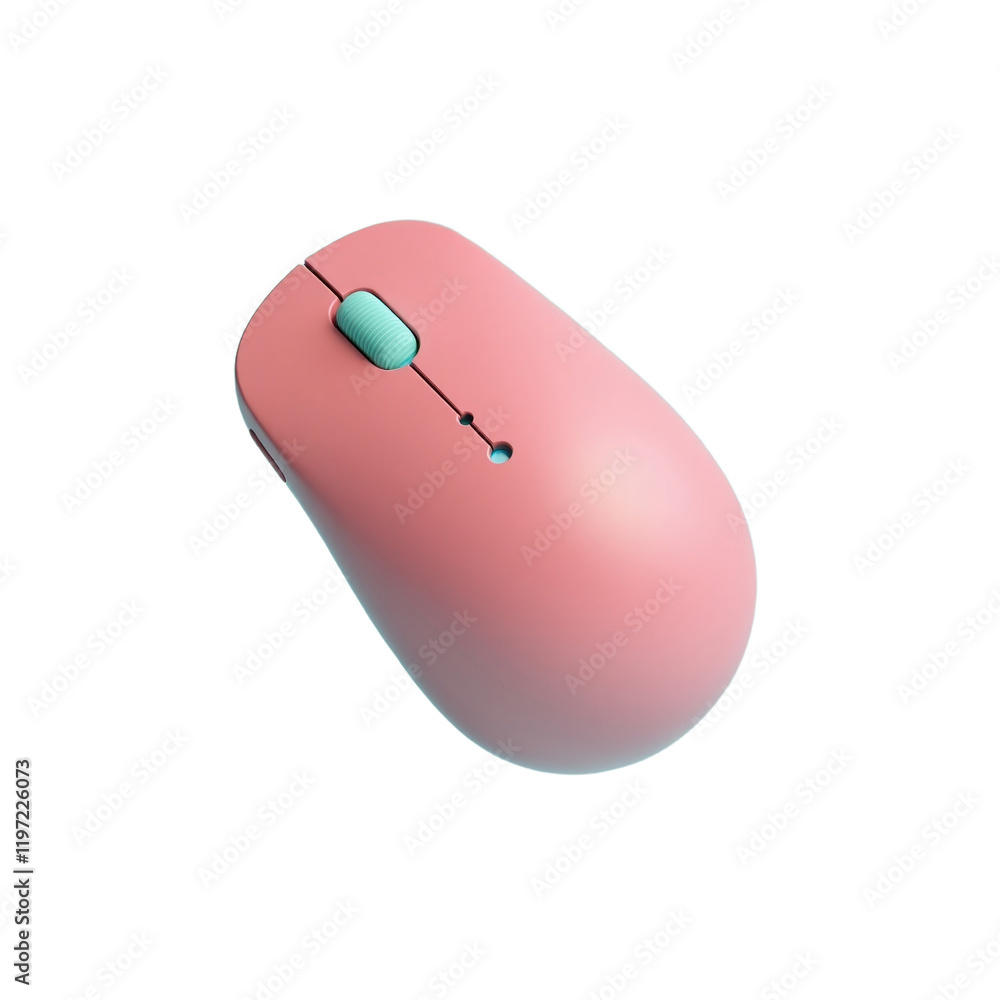 Poster smooth pink wireless computer mouse on teal background
