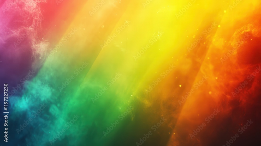 Poster vivid rainbow color spectrum with holographic effects and soft light rays breaking through colorful 