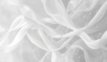Abstract white background with flowing silk fabric strands