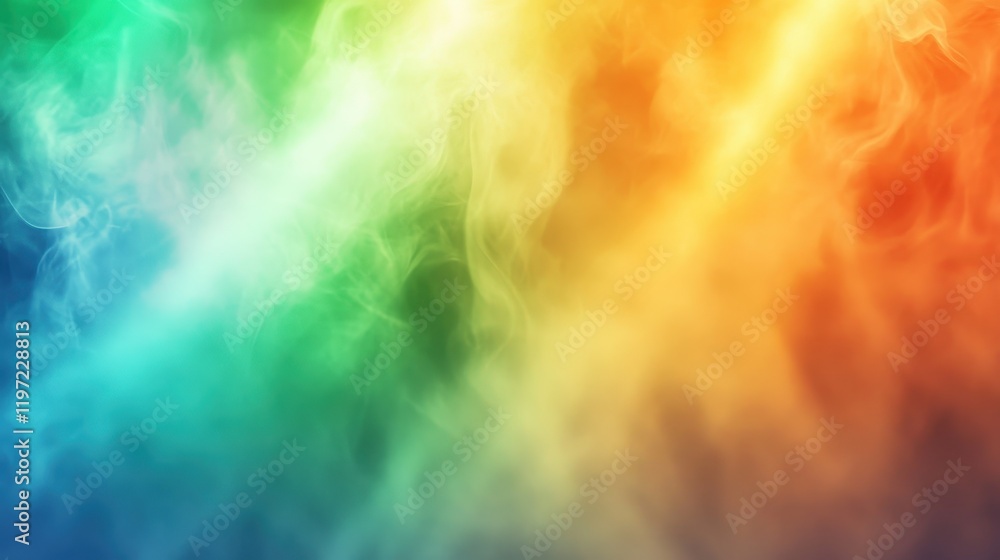 Poster vivid rainbow colors with holographic effect in soft smoke formation in a gradient spectrum displayi