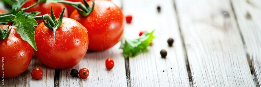 Poster fresh red tomatoes on a wooden table with room for text or design elements for branding or advertisi