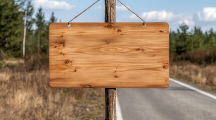 Rustic Wooden Sign Hanging from Natural Timber Post Surrounded by Lush Greenery Evoking a Sense of Tranquility and Connection to Nature Outdoors