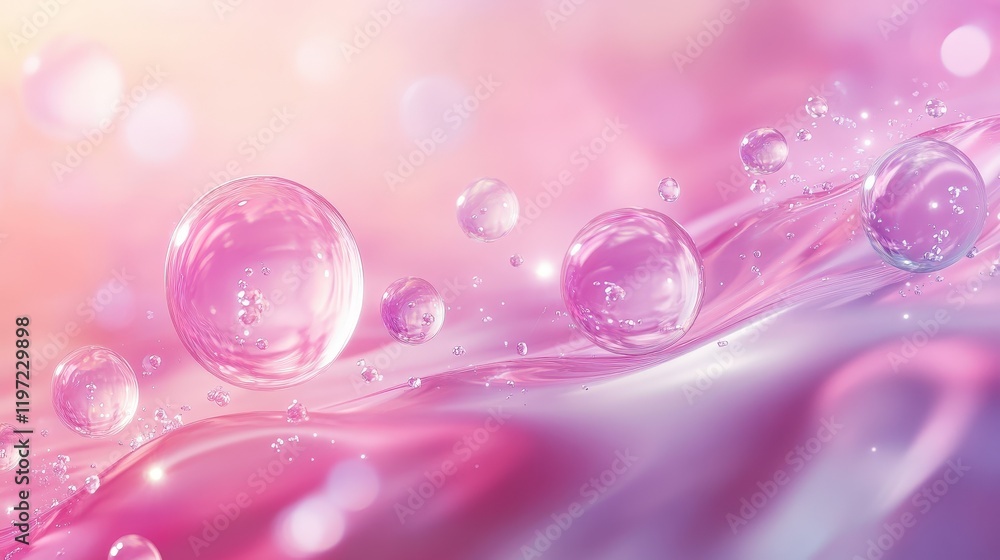Poster soft pink and purple gradient abstract background with bubbles floating in smooth fluid surface crea