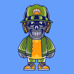 Mascot character design cartoon skull baseball helmet