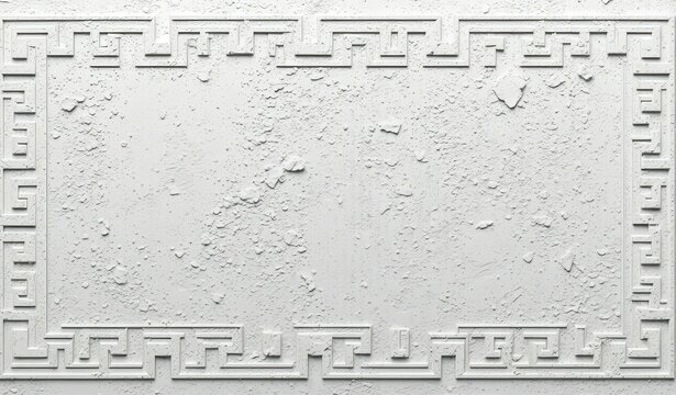 White square shaped frame with raised geometric Greek key interlocking pattern