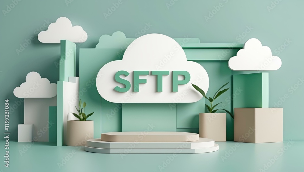 Poster sftp text title in center and platform layers platform as a service cloud development in mint green 