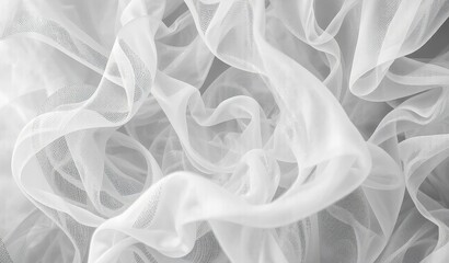 Close up of white organza fabric with sheer layered texture and folds