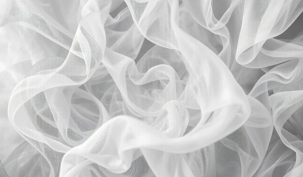 Close up of white organza fabric with sheer layered texture and folds