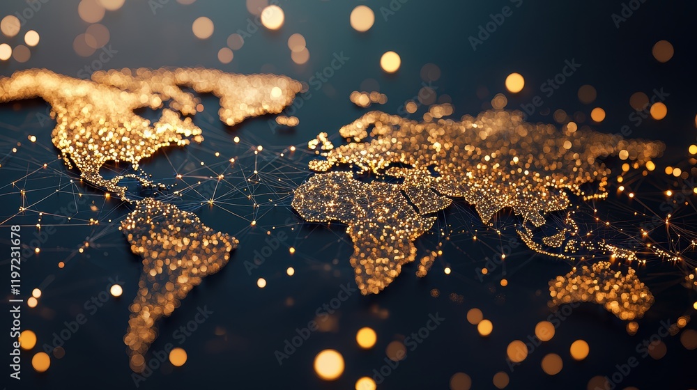 Poster a stylized map with glowing lines and data streams representing the flow of information within globa