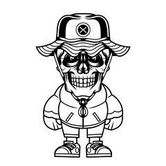 Mascot character design cartoon skull safari hat outline