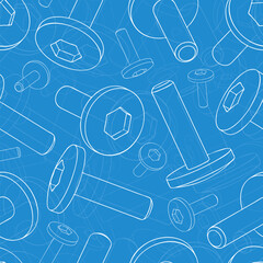 Mechanical engineering drawings on blue background. Cutter, assembly tool with replaceable multi-faceted plate. Technical Design. Cover. Blueprint. Vector illustration.