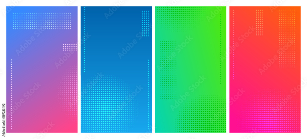 Poster set of abstract gradient geometric backgrounds with dots
