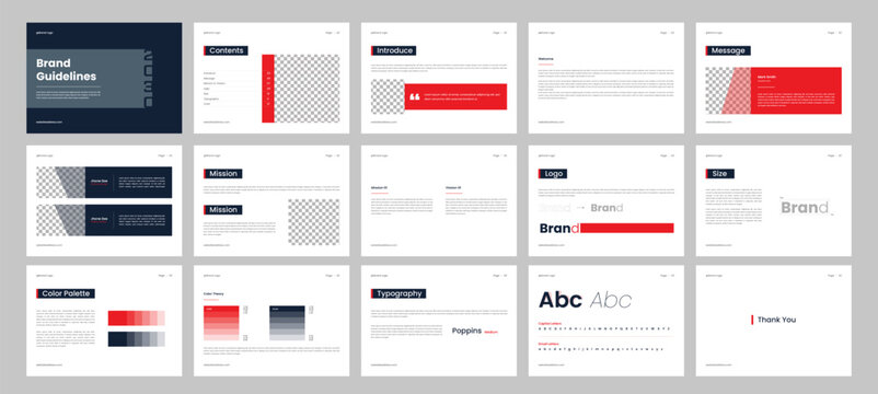 Brand guidelines template, elegant, editable, professional design layout