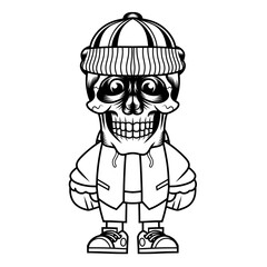 Mascot character design cartoon skull beanie hat outline