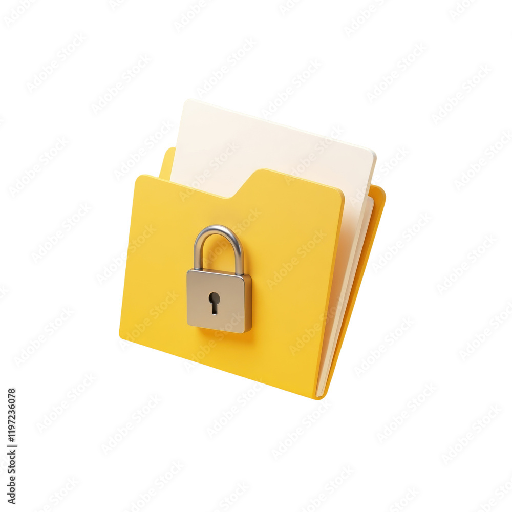 Poster yellow folder with padlock illustrating digital data security
