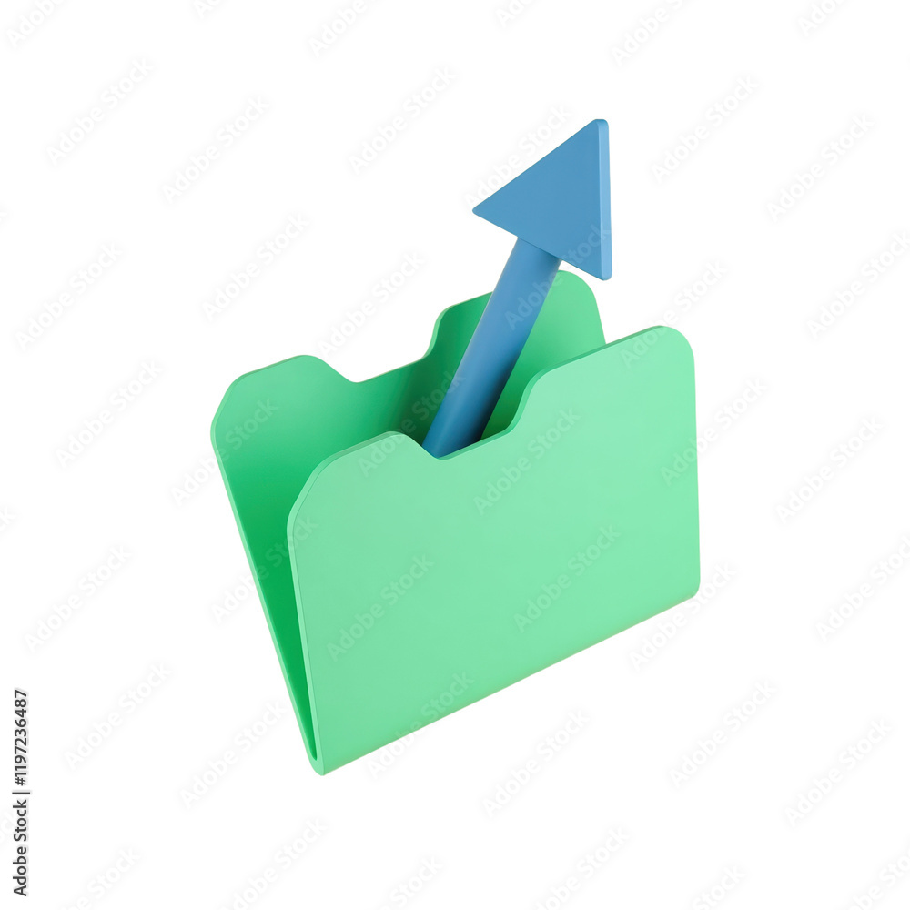 Poster 3d render of upward-pointing arrow in green folder: progress concept