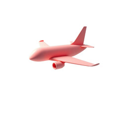 Obraz premium pastel pink airplane model in flight over fluffy white clouds