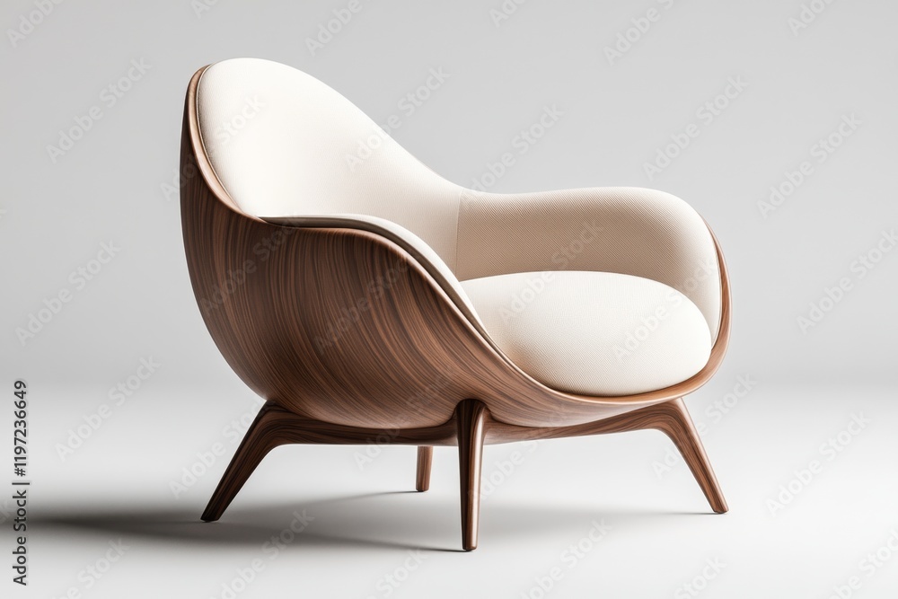 Poster A 2D visualization of a modern chair rendered in V-Ray, with sharp details and soft lighting on a clean white background