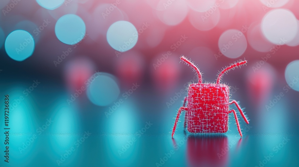 Poster a lock icon with a bug symbol being blocked by a red barrier, symbolizing the prevention of malware 