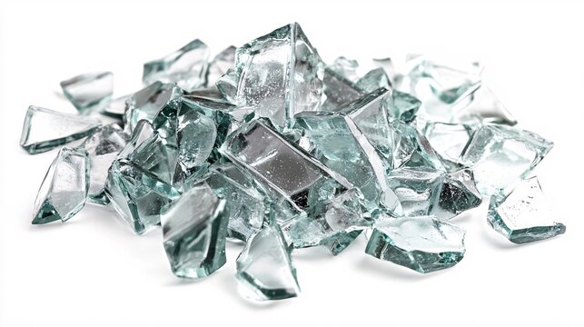 Sparkling Glass Fragments Scattered White Background