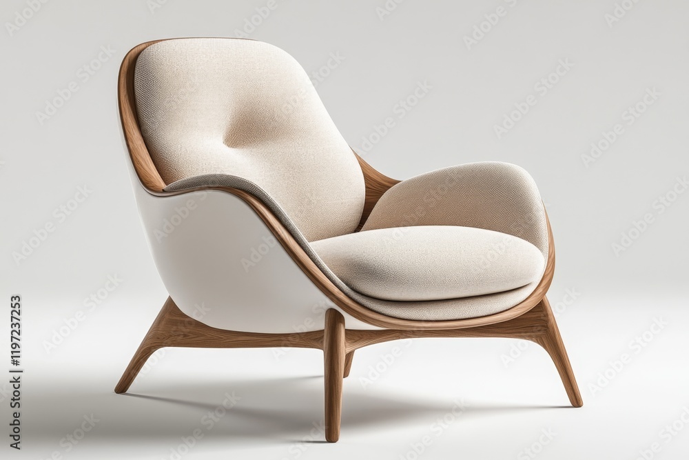 Poster A 2D visualization of a modern chair rendered in V-Ray, with sharp details and soft lighting on a clean white background