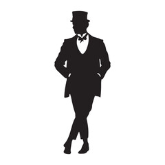 A man in a victorian attire standing pose silhouette vector illustration
