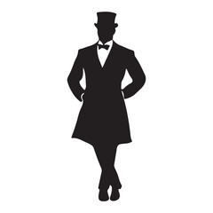 Fototapeta premium A victorian model man fashionable standing pose silhouette vector illustration