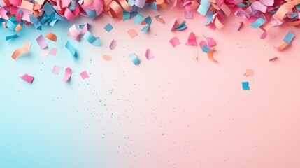 A gradient background with a gradual transition from a dark color to a lighter shade, overlaid with a scattering of colorful confetti. The confetti adds a touch of celebration and visual interest to